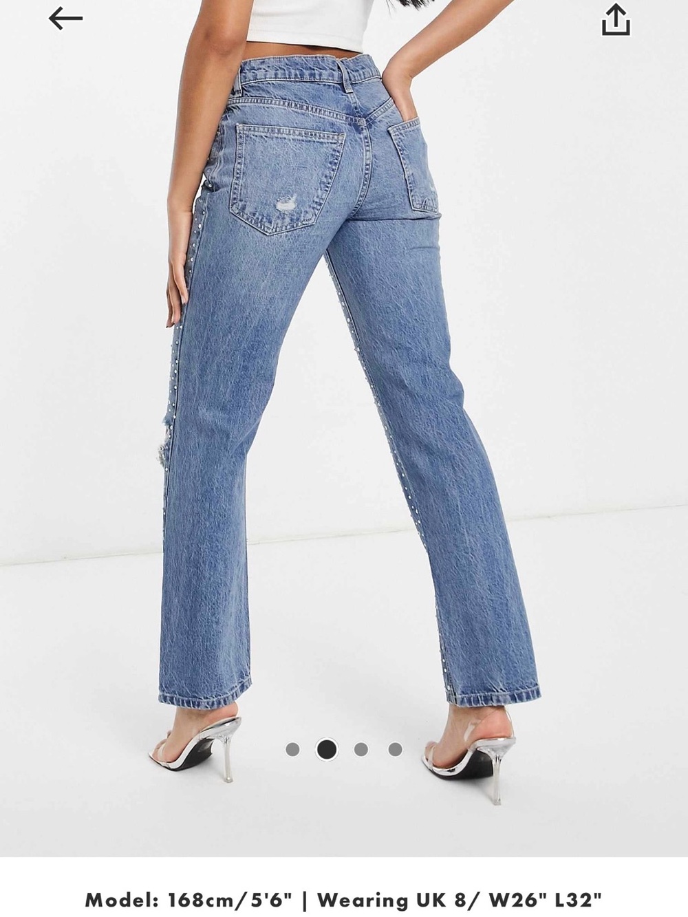 ASOS Blue Rhinestone-Studded Straight Leg Jeans - Picture 3 of 8